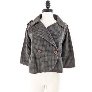 Shyde Women's Cotton Blend Large Collar Plaid Peplum Coat Size Medium